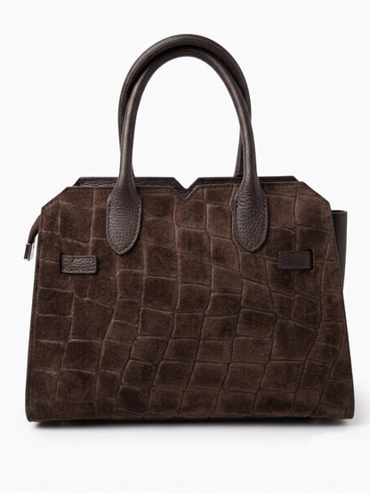 Structured Handbag in Genuine Printed Suede and Dollaro Leather - Made in Italy - Art. 26139