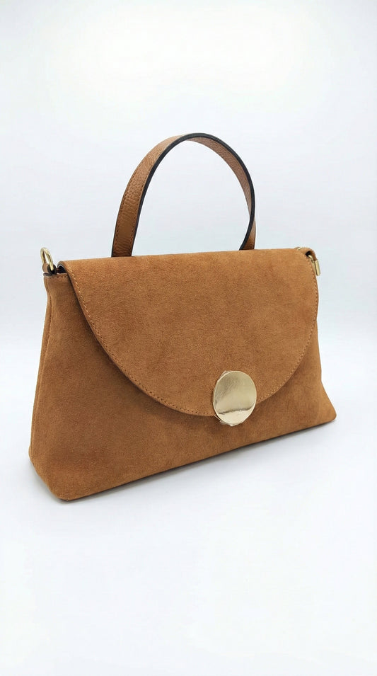 Structured Handbag in Genuine Suede and Dollaro Leather - Made in Italy - Art. 26042