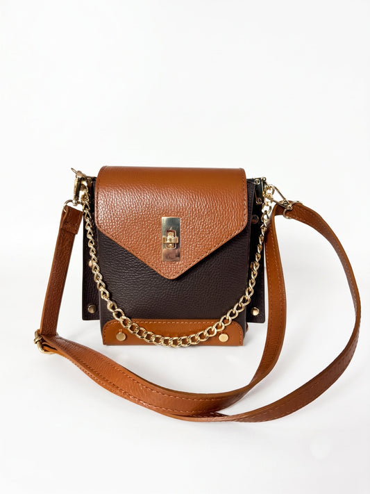 Structured Crossbody Bag and Handbag in Genuine Dollaro Leather - Made in Italy - Art. 26140