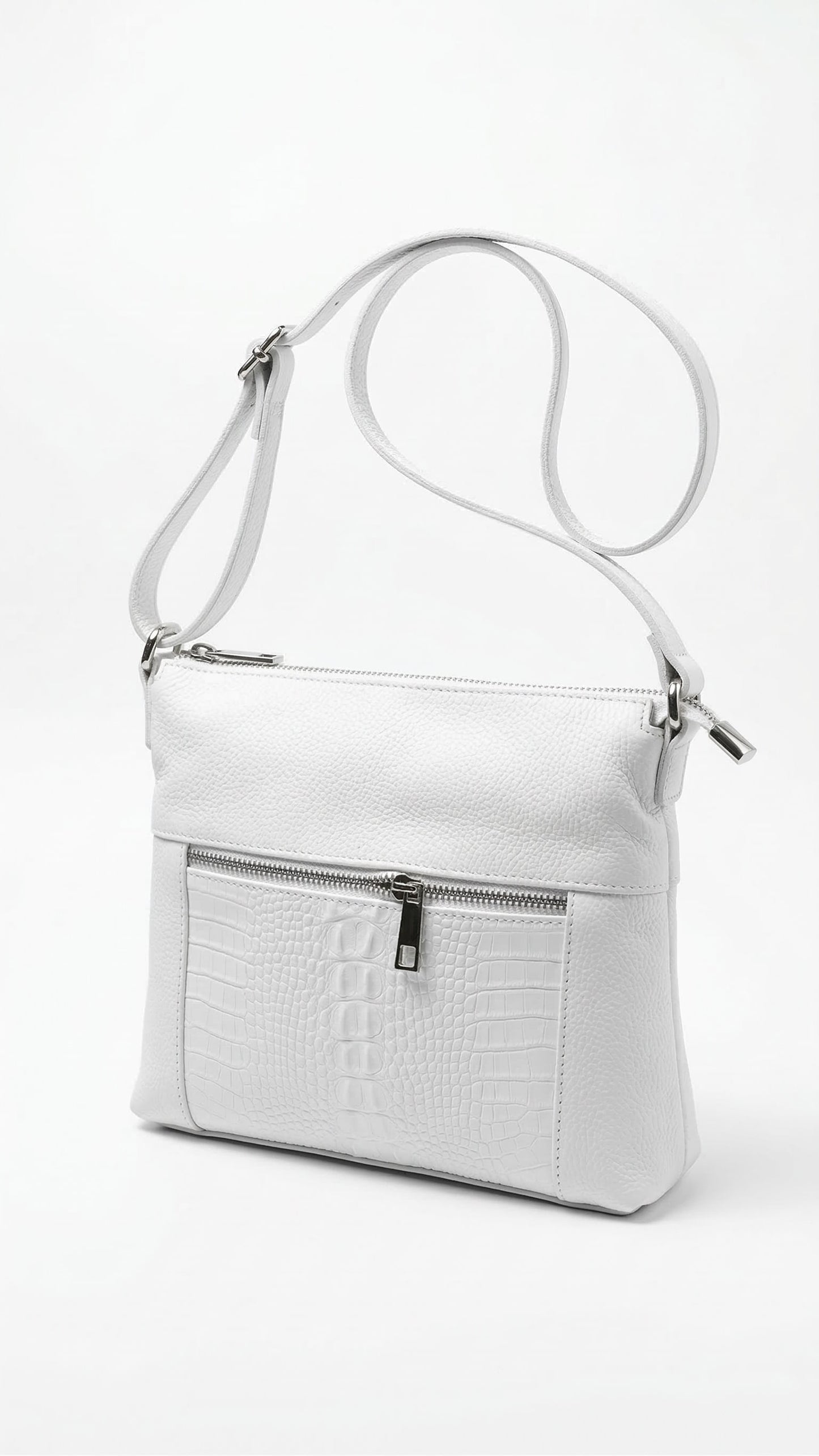 Soft Crossbody Bag in Genuine Dollaro and Croco Leather - Made in Italy - 26067