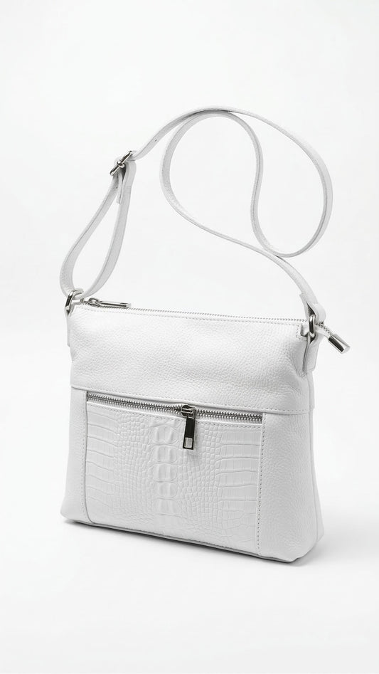 Soft Crossbody Bag in Genuine Dollaro and Croco Leather - Made in Italy - 26067