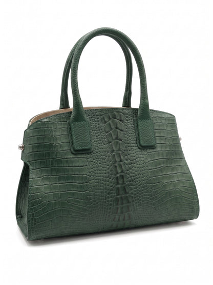 Structured Handbag in Genuine Croco and Dollaro Leather - Made in Italy - Art. 26068