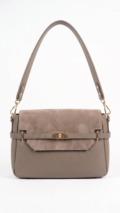 Structured Handbag in Genuine Dollaro and Suede Leather - Made in Italy - Art. 26096