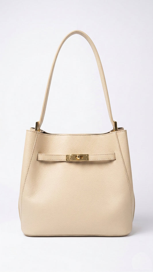 Structured Handbag and Shoulder Bag in Genuine Dollaro Leather - Made in Italy - Art. 26077