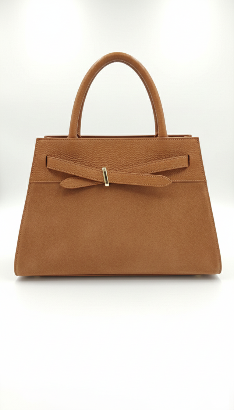 Structured Handbag in Genuine Suede Leather - Made in Italy - Art. 26007