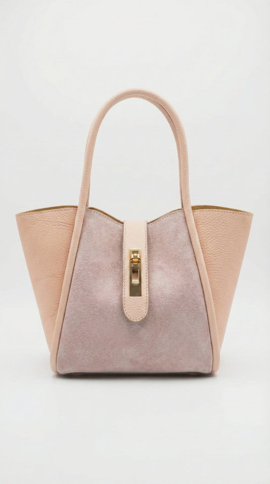 Structured Handbag in Genuine Dollaro and Suede Leather - Made in Italy - Art. 26037
