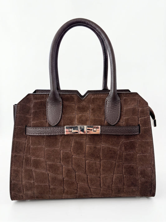 Structured Handbag in Genuine Printed Suede and Dollaro Leather - Made in Italy - Art. 26139
