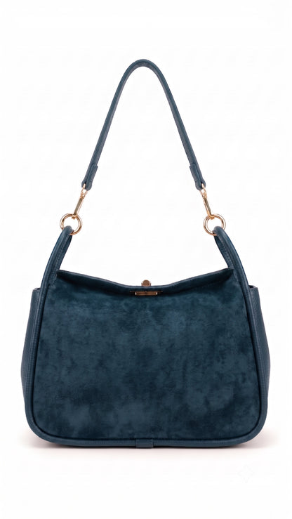 Soft Shoulder Bag in Genuine Suede and Dollaro Leather - Made in Italy - Art. 26118