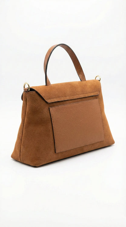 Structured Handbag in Genuine Suede and Dollaro Leather - Made in Italy - Art. 26042