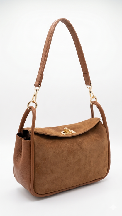 Soft Shoulder Bag in Genuine Suede and Dollaro Leather - Made in Italy - Art. 26118