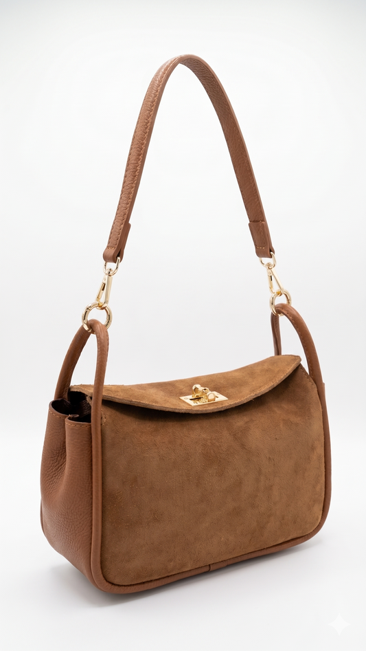 Soft Shoulder Bag in Genuine Suede and Dollaro Leather - Made in Italy - Art. 26118