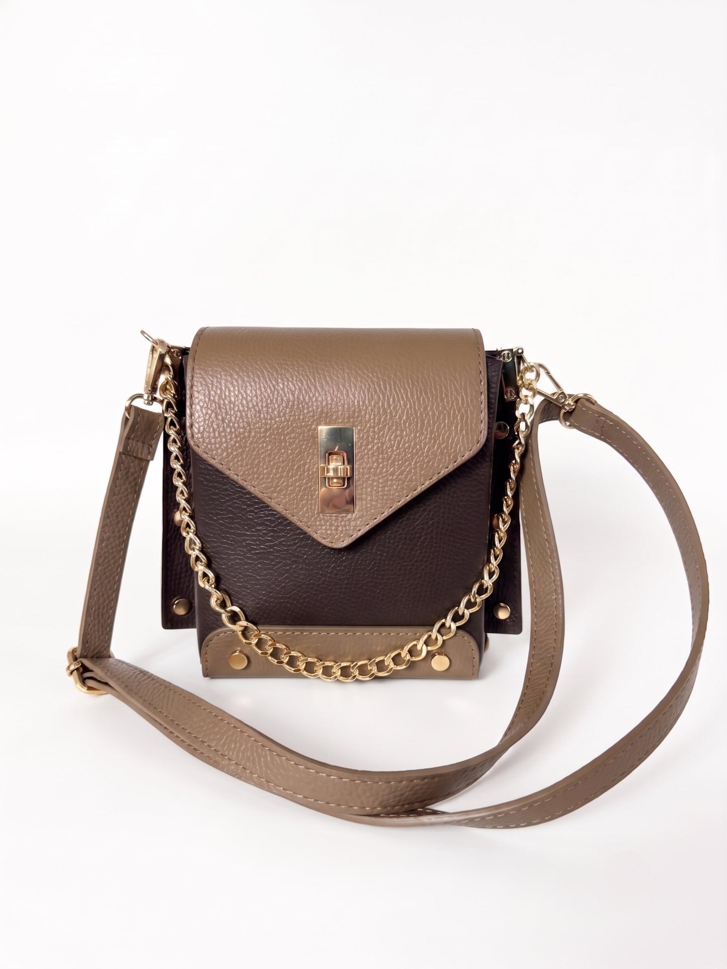 Structured Crossbody Bag and Handbag in Genuine Dollaro Leather - Made in Italy - Art. 26140