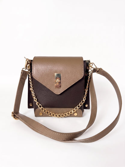 Structured Crossbody Bag and Handbag in Genuine Dollaro Leather - Made in Italy - Art. 26140