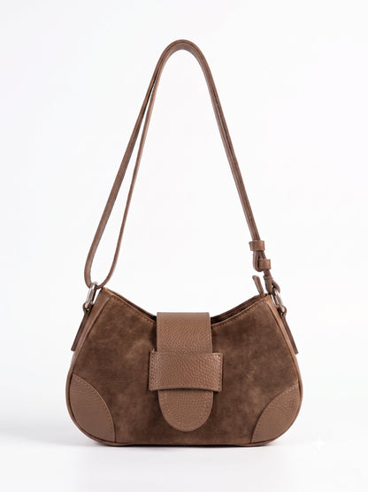 Soft Shoulder Bag in Genuine Suede and Dollaro Leather - Made in Italy - Art. 26119