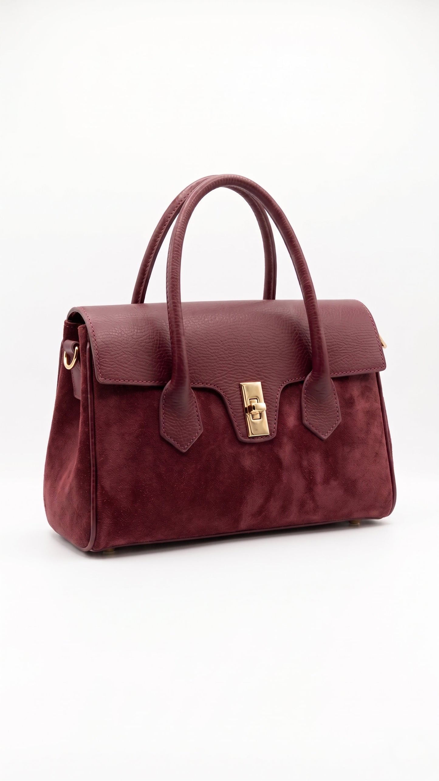 Structured Handbag in Genuine Dollaro and Suede Leather - Made in Italy - Art. 26098