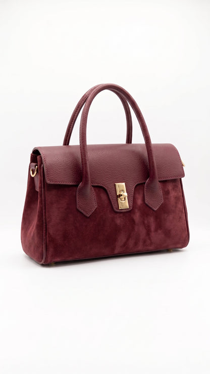 Structured Handbag in Genuine Dollaro and Suede Leather - Made in Italy - Art. 26098