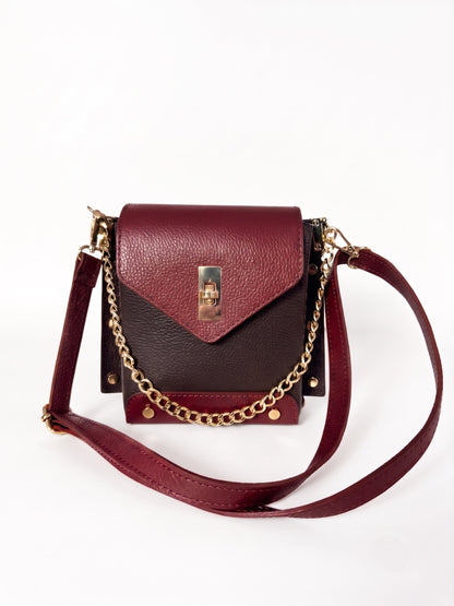 Structured Crossbody Bag and Handbag in Genuine Dollaro Leather - Made in Italy - Art. 26140