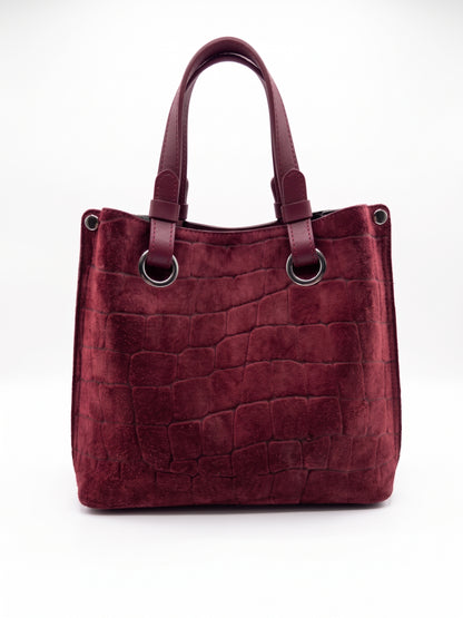 Structured Handbag in Genuine Printed Suede and Dollaro Leather - Made in Italy - Art. 26148