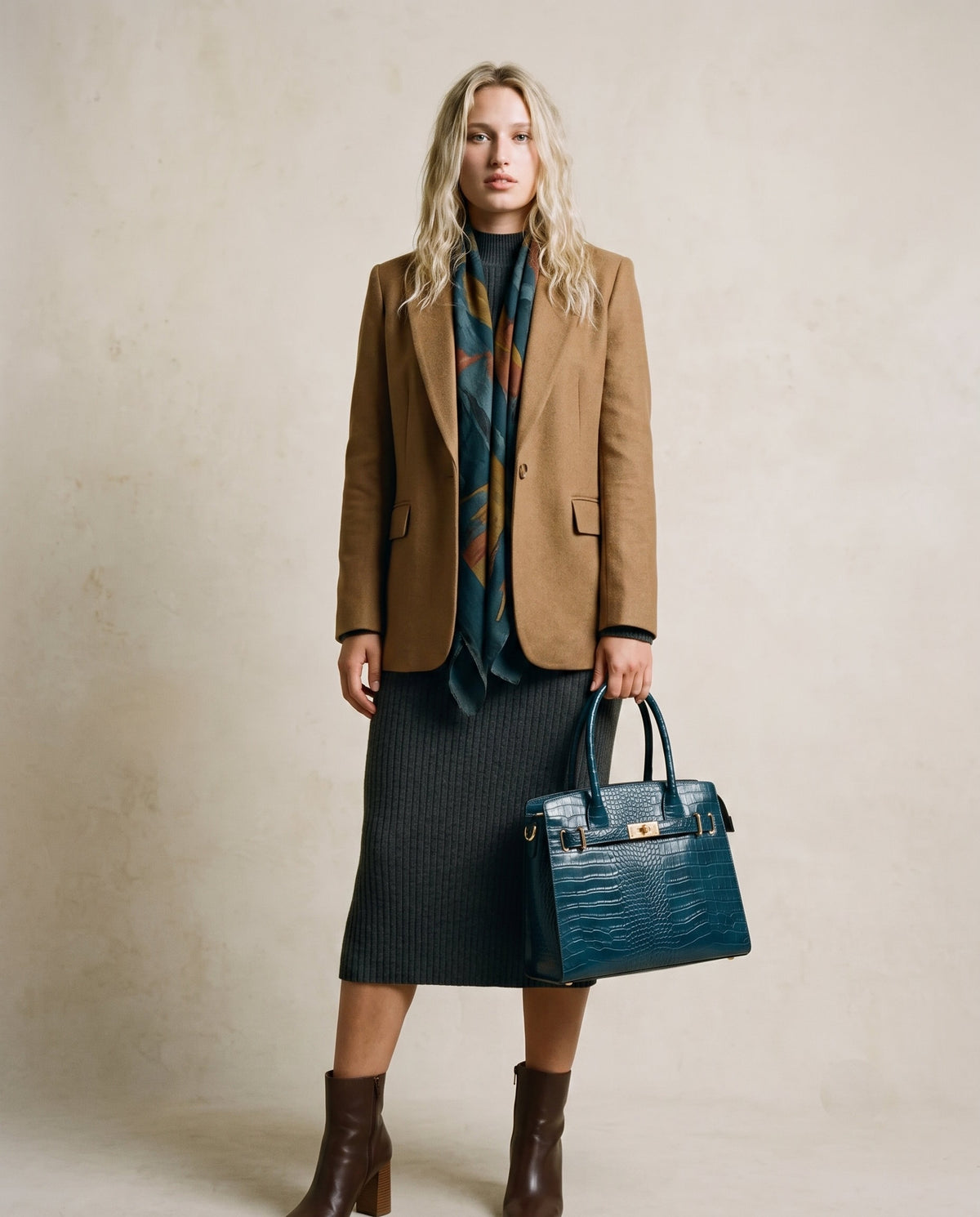 Structured Handbag in Genuine Croco Leather - Made in Italy - Art. 26105