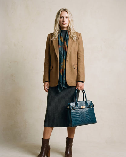 Structured Handbag in Genuine Croco Leather - Made in Italy - Art. 26105