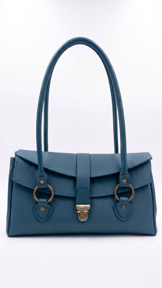 Structured Shoulder Bag in Genuine Dollaro Leather - Made in Italy - Art. 26116
