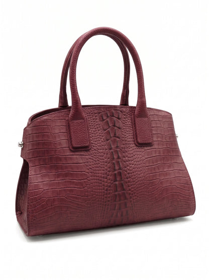 Structured Handbag in Genuine Croco and Dollaro Leather - Made in Italy - Art. 26068