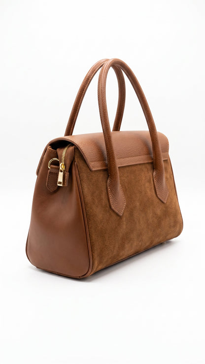 Structured Handbag in Genuine Dollaro and Suede Leather - Made in Italy - Art. 26098