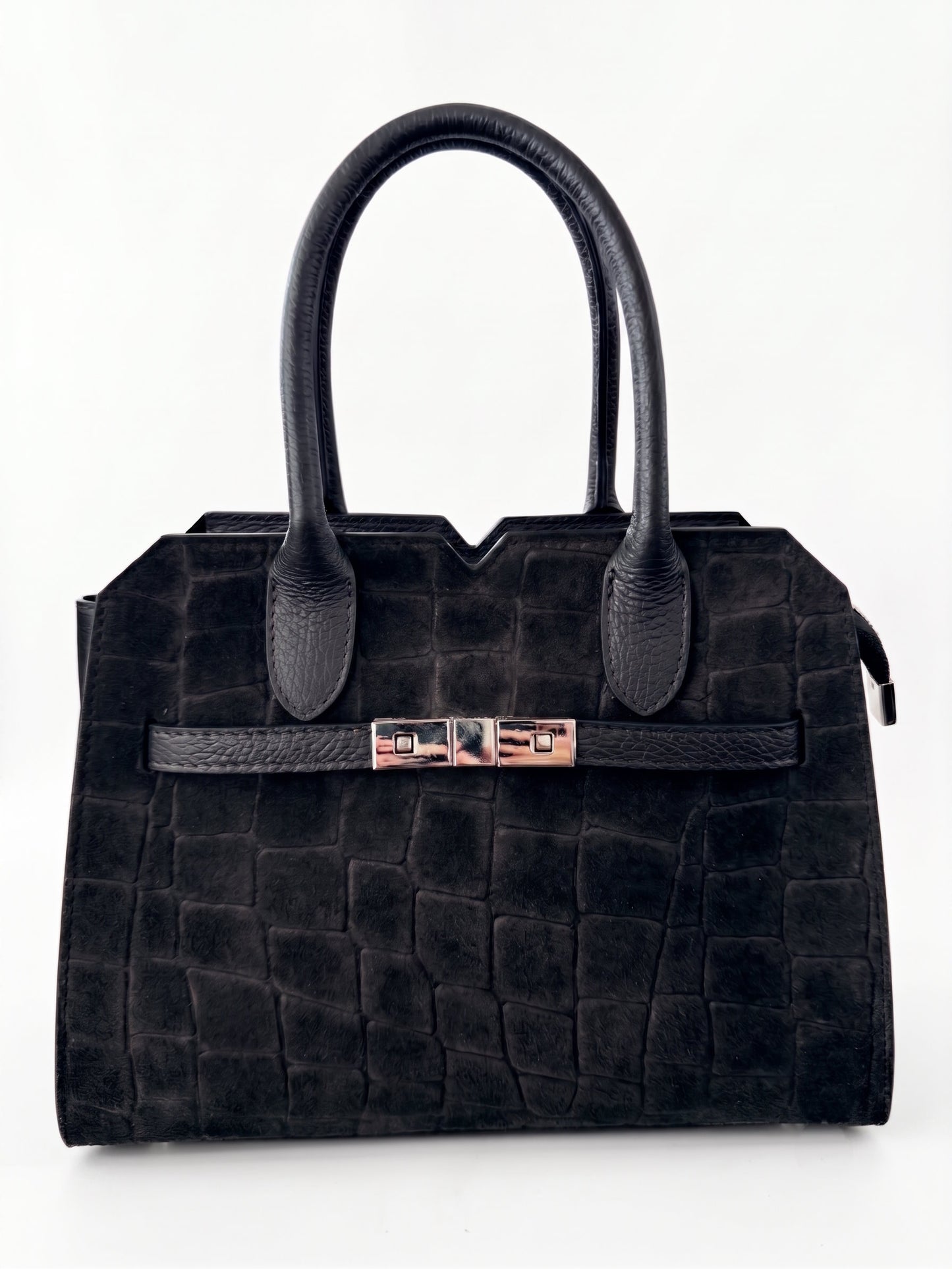 Structured Handbag in Genuine Printed Suede and Dollaro Leather - Made in Italy - Art. 26139