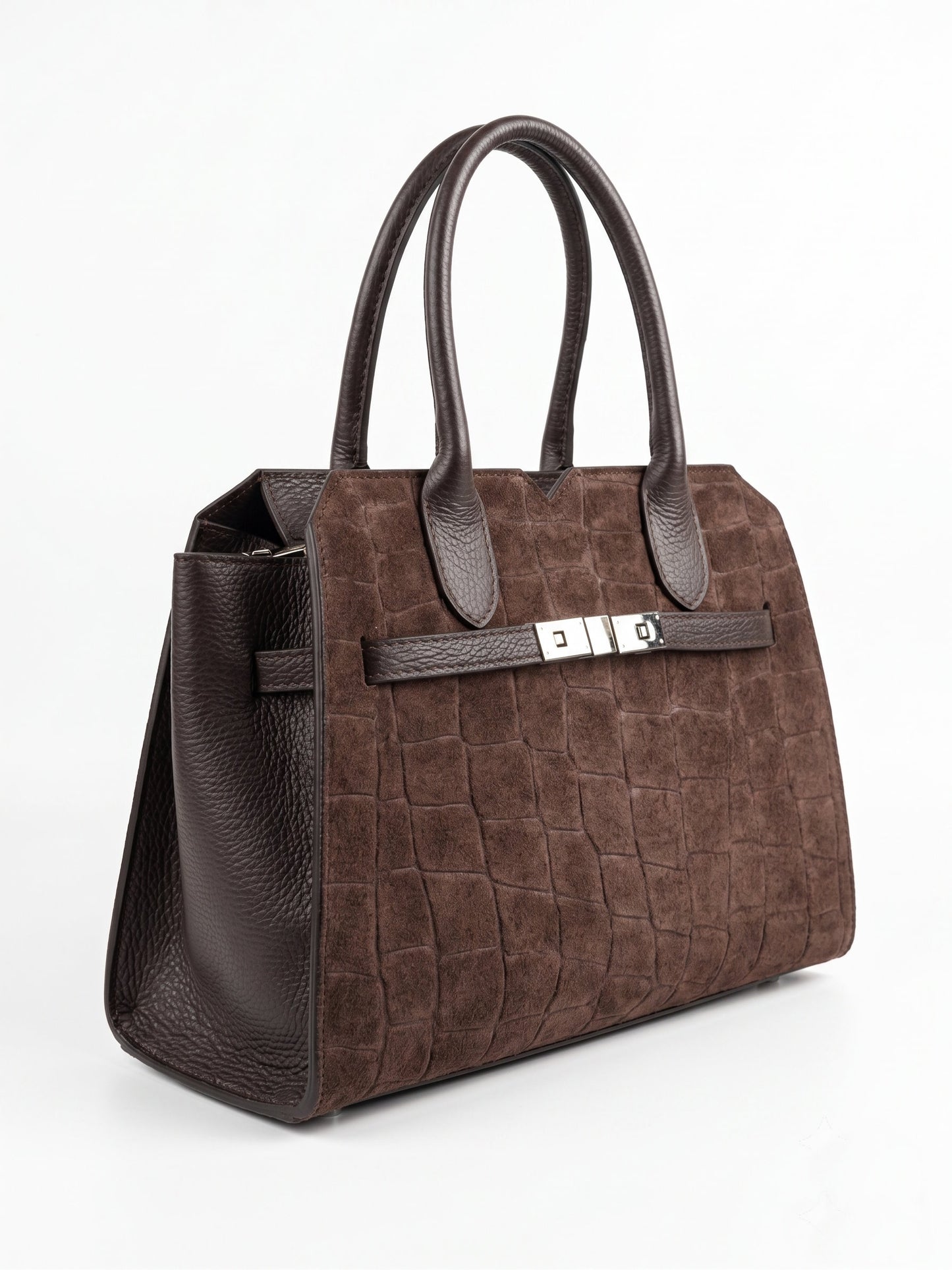 Structured Handbag in Genuine Printed Suede and Dollaro Leather - Made in Italy - Art. 26139