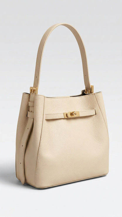 Structured Handbag and Shoulder Bag in Genuine Dollaro Leather - Made in Italy - Art. 26077