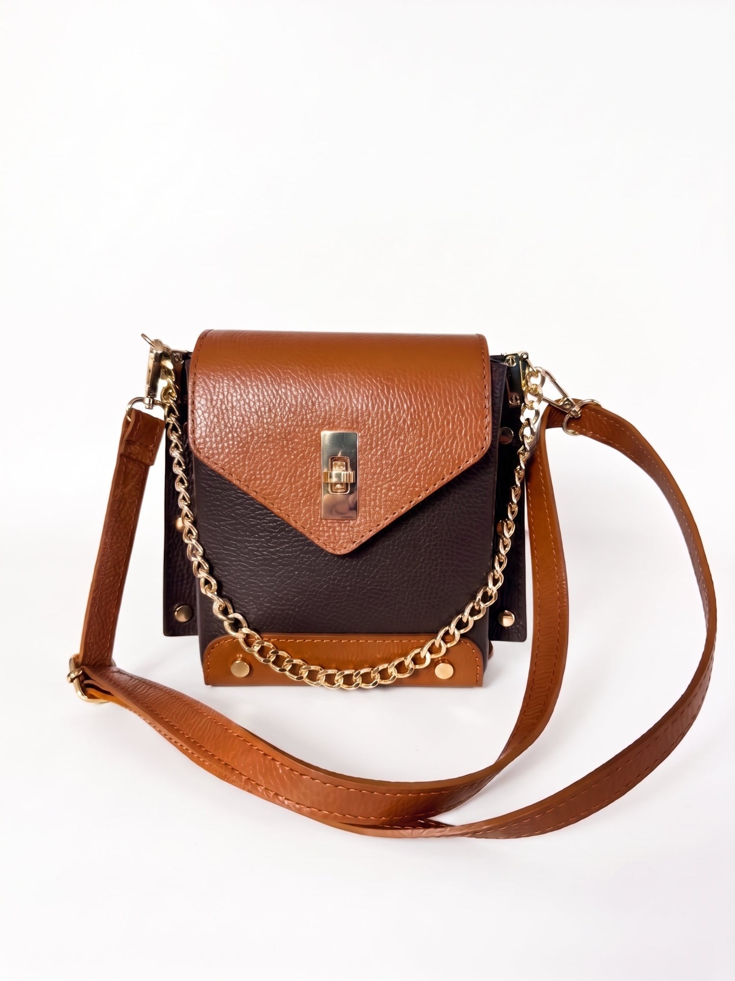 Structured Crossbody Bag and Handbag in Genuine Dollaro Leather - Made in Italy - Art. 26140