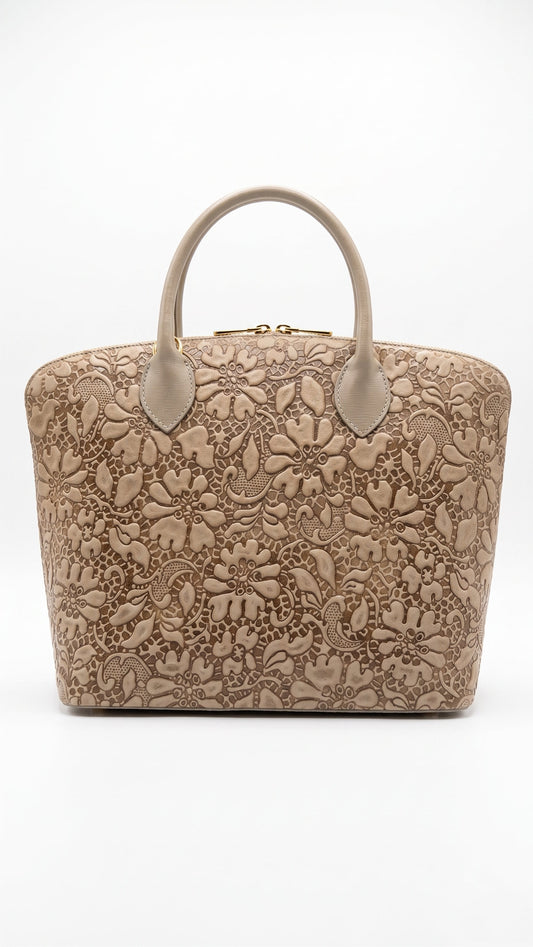 Structured Handbag in Genuine Printed Suede Leather - Made in Italy - Art. 26106