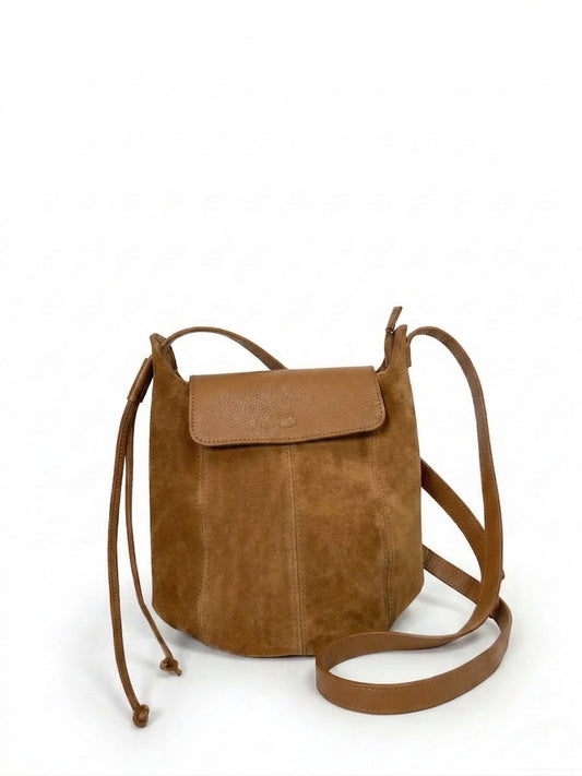 Soft Shoulder Bag in Genuine Suede and Dollaro Leather - Made in Italy - Art. 26074