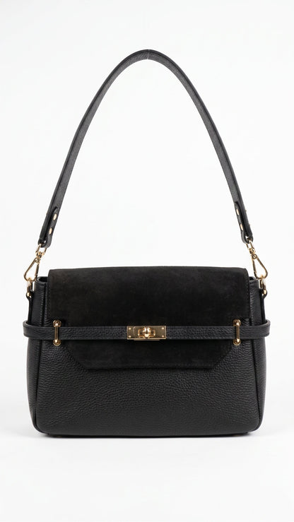 Structured Handbag in Genuine Dollaro and Suede Leather - Made in Italy - Art. 26096