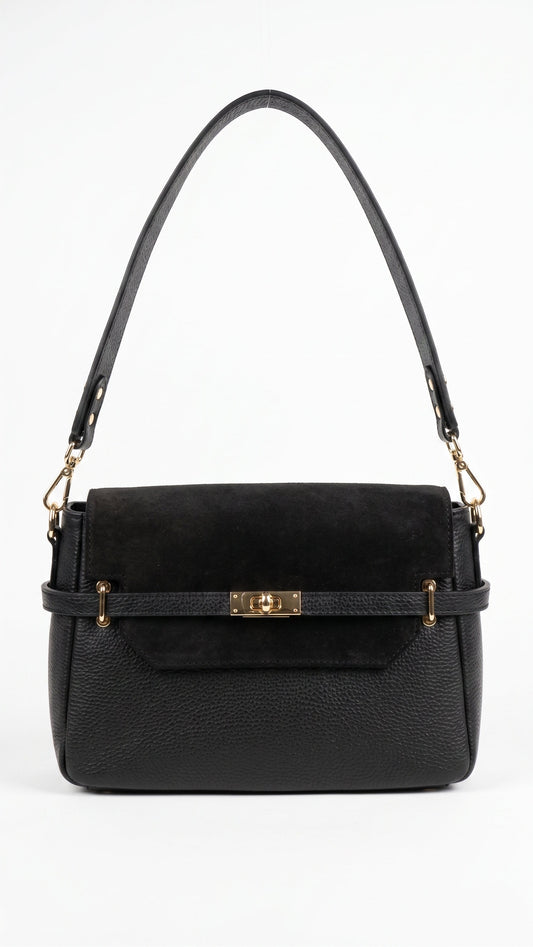 Structured Handbag in Genuine Dollaro and Suede Leather - Made in Italy - Art. 26096