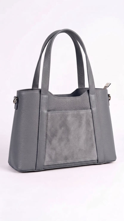 Structured Handbag in Genuine Dollaro and Suede Leather - Made in Italy - Art. 26092
