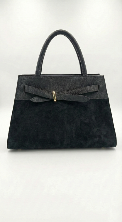 Structured Handbag in Genuine Suede Leather - Made in Italy - Art. 26007