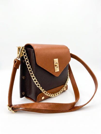 Structured Crossbody Bag and Handbag in Genuine Dollaro Leather - Made in Italy - Art. 26140