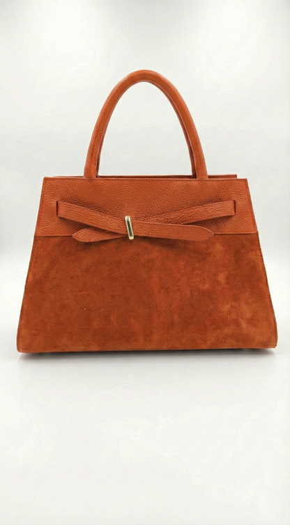 Structured Handbag in Genuine Suede Leather - Made in Italy - Art. 26007