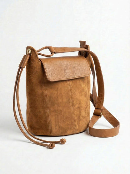 Soft Shoulder Bag in Genuine Suede and Dollaro Leather - Made in Italy - Art. 26074