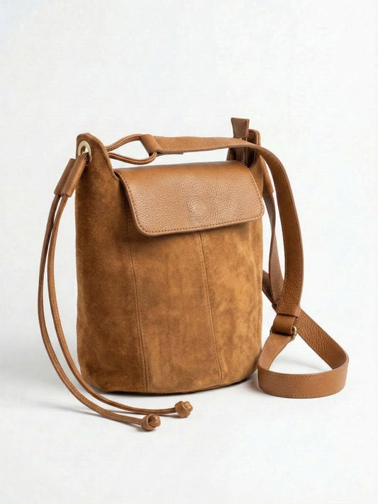Soft Shoulder Bag in Genuine Suede and Dollaro Leather - Made in Italy - Art. 26074