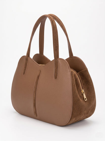 Structured Handbag in Genuine Dollaro and Suede Leather - Made in Italy - Art. 26126