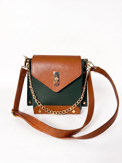 Structured Crossbody Bag and Handbag in Genuine Dollaro Leather - Made in Italy - Art. 26140