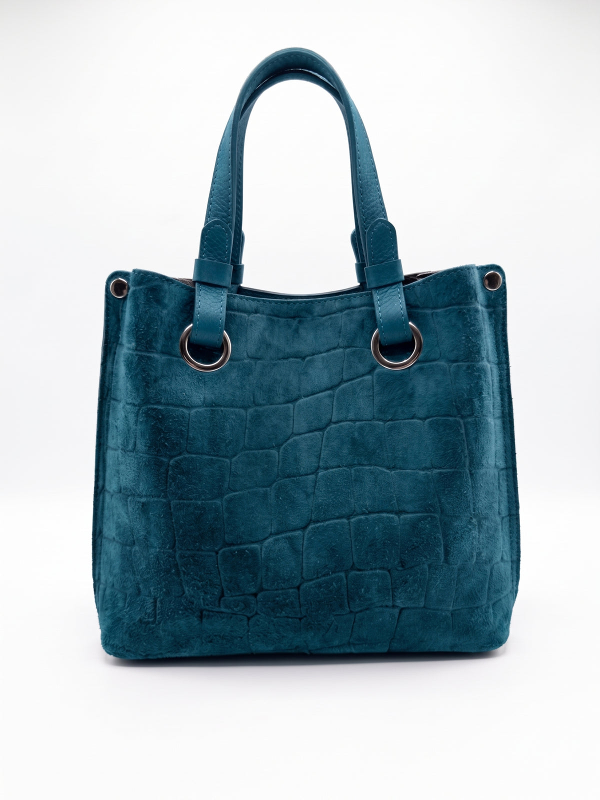 Structured Handbag in Genuine Printed Suede and Dollaro Leather - Made in Italy - Art. 26148