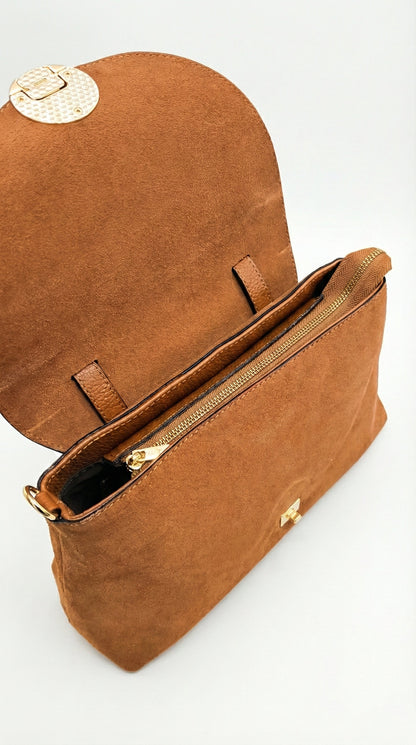 Structured Handbag in Genuine Suede and Dollaro Leather - Made in Italy - Art. 26042