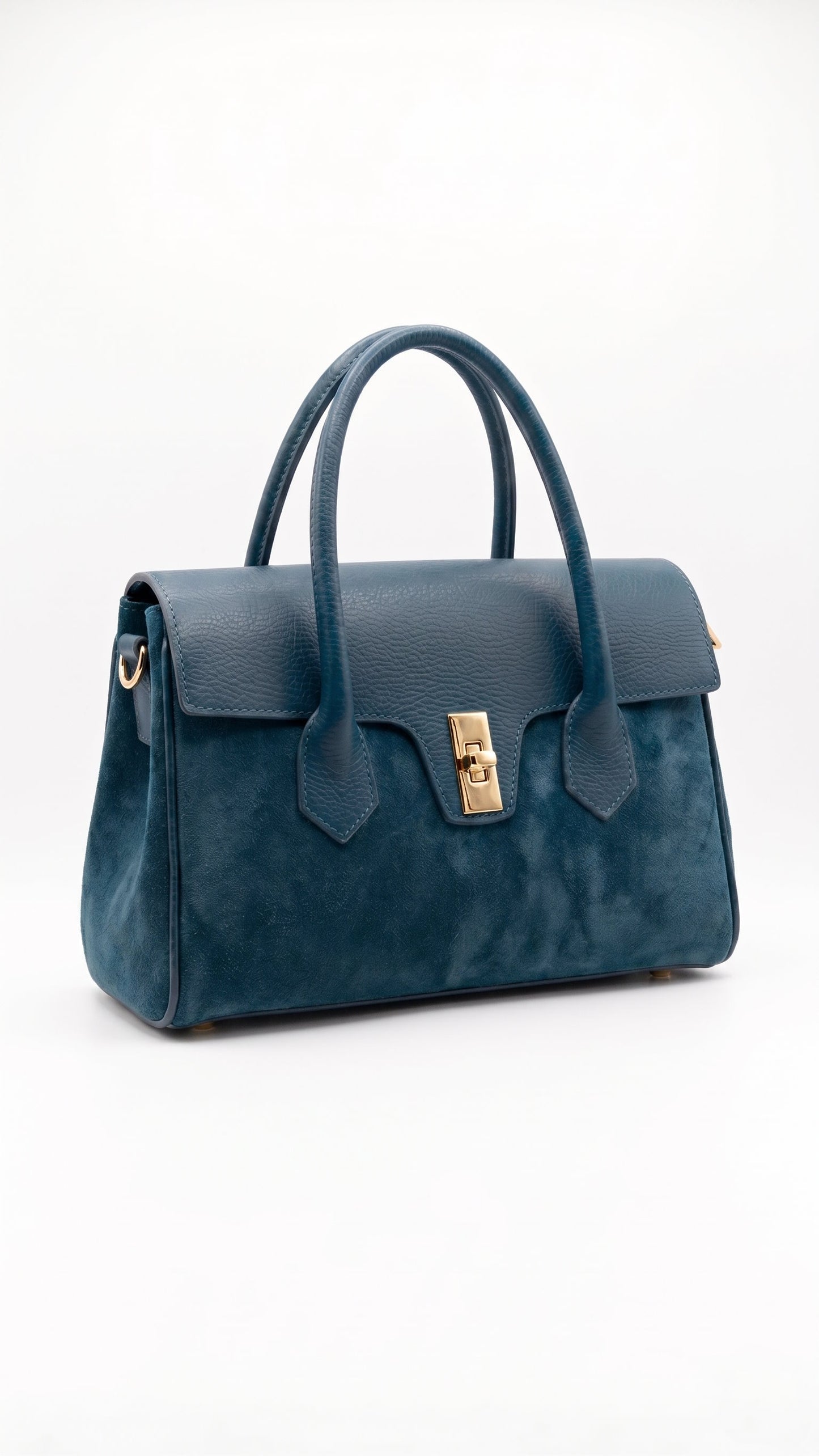 Structured Handbag in Genuine Dollaro and Suede Leather - Made in Italy - Art. 26098