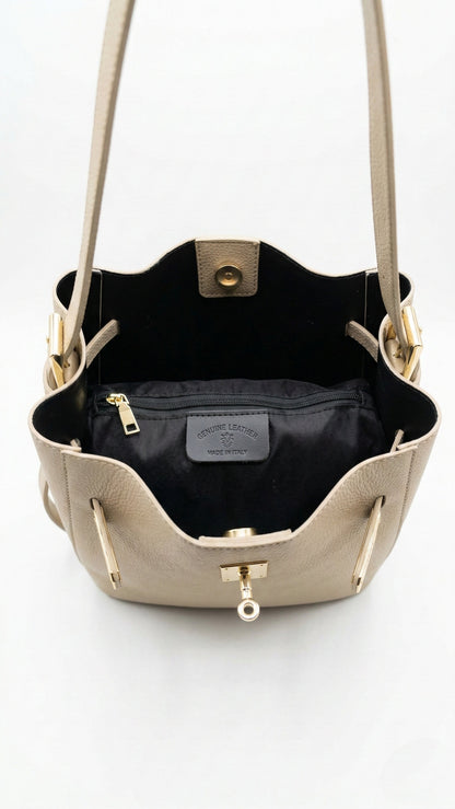 Structured Handbag and Shoulder Bag in Genuine Dollaro Leather - Made in Italy - Art. 26077