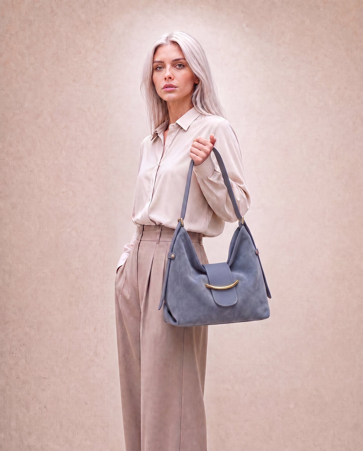 Soft Shoulder Bag in Genuine Suede Leather - Made in Italy - Art. 26137