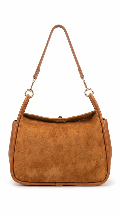 Soft Shoulder Bag in Genuine Suede and Dollaro Leather - Made in Italy - Art. 26118