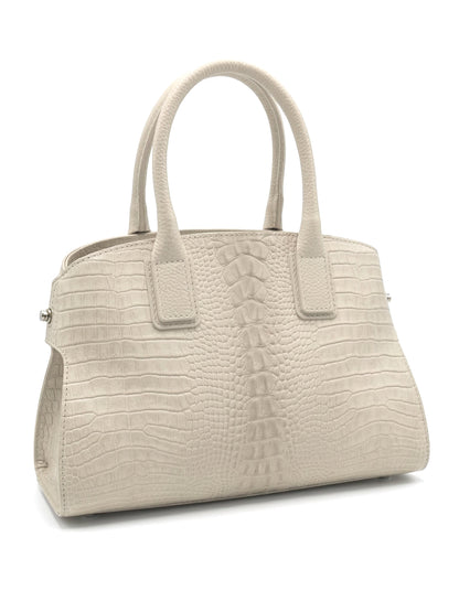 Structured Handbag in Genuine Croco and Dollaro Leather - Made in Italy - Art. 26068